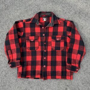 Vintage 40s Woolrich Wool Shirt Jacket Size 16 Large Red Buffalo Plaid Made USA‎